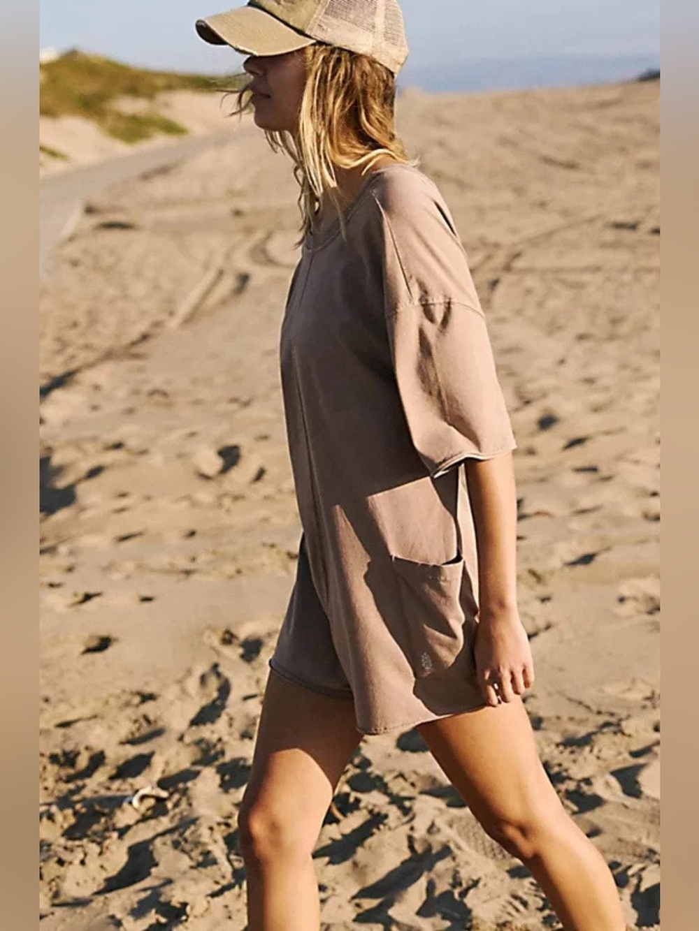 Free People Movement: Hot Shot Tee romper in Mocha Latte